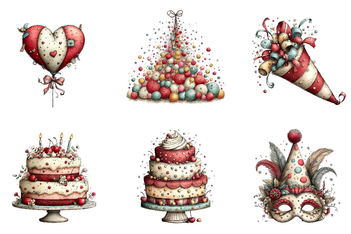 Whimsical Happy Birthday Clipart, an Illustration by CreationArt (Photo 6 of 7)