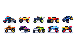 Cartoon monster cars. Heavy trucks, a Transportation Illustration by YummyBuum