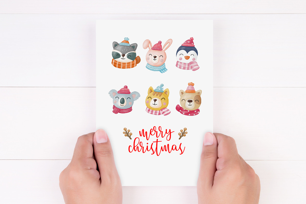 Watercolor Christmas Animals Clipart, an Animal Illustration by Noey smiley (Photo 6 of 6)