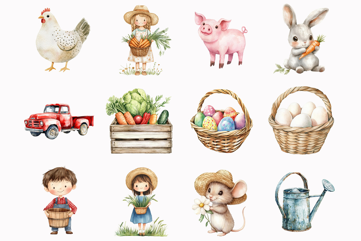 Watercolor Spring Farm Clipart, an Illustration by Design Market (Photo 2 of 5)
