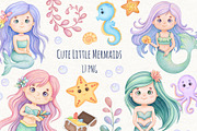 Little Mermaid Watercolor Clipart, an Animal Illustration by ekossa_art (Thumbnail 1 of 5)
