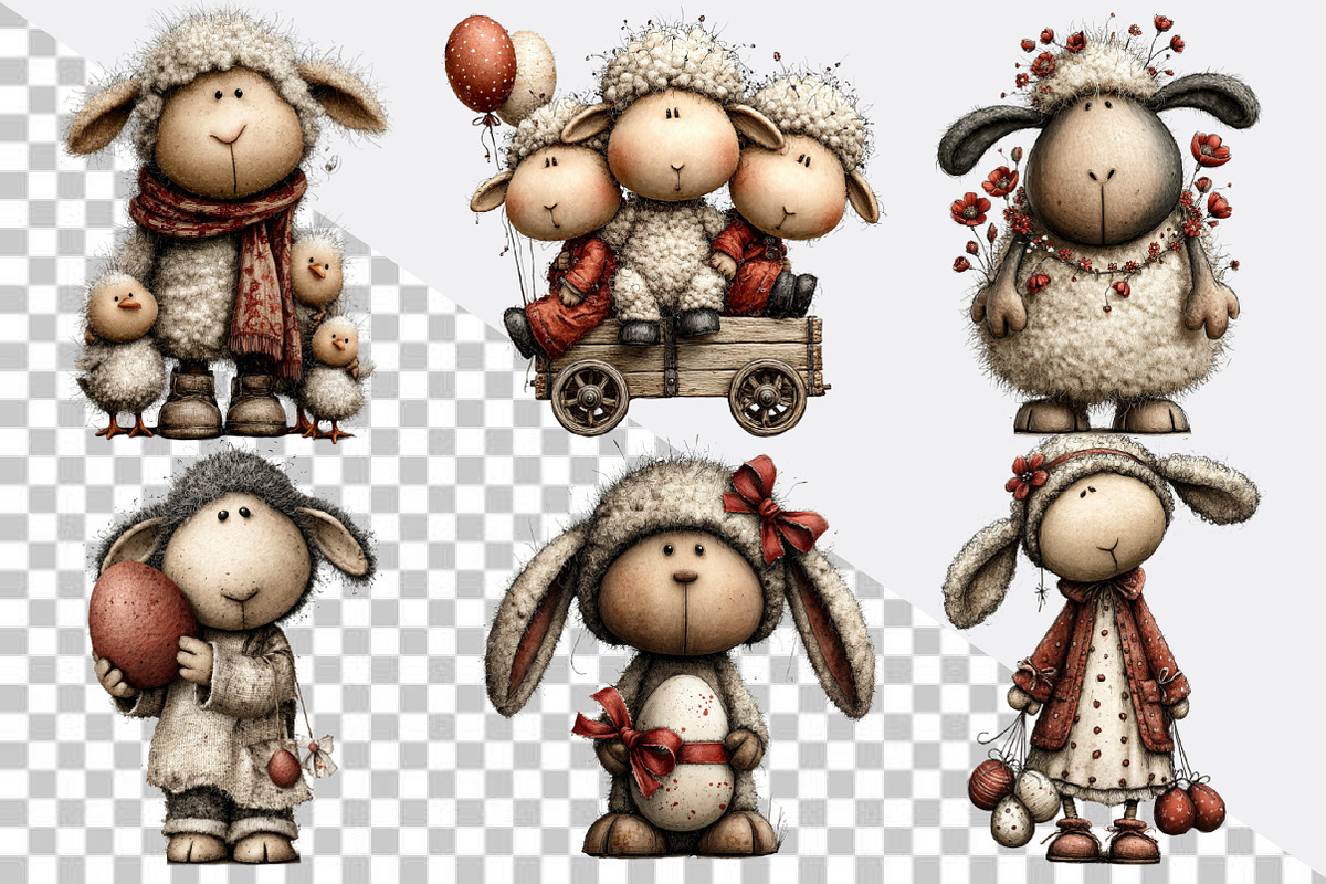 Whimsical Easter Sheep Clipart Bundl, an Illustration by SVGArt (Photo 2 of 7)