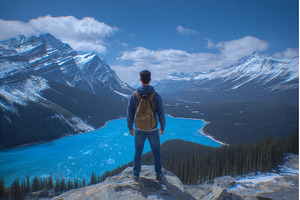 At Peyto Lake, a tourist who enjoys, a Person Photo by ZinetroN