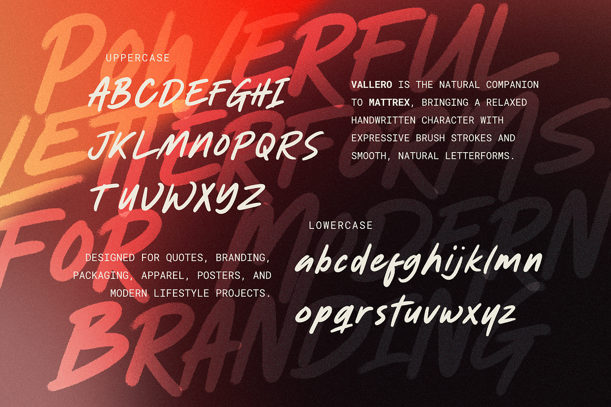 Mattrex & Vallero – Font Duo, a Handwritten Font by Negara Studio (Photo 10 of 11)