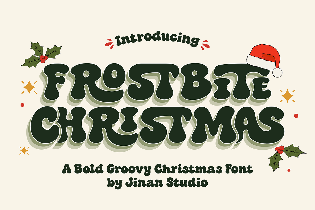Frostbite Christmas – Groovy Font, a Handwritten Font by Ainun Jinan (Photo 1 of 12)