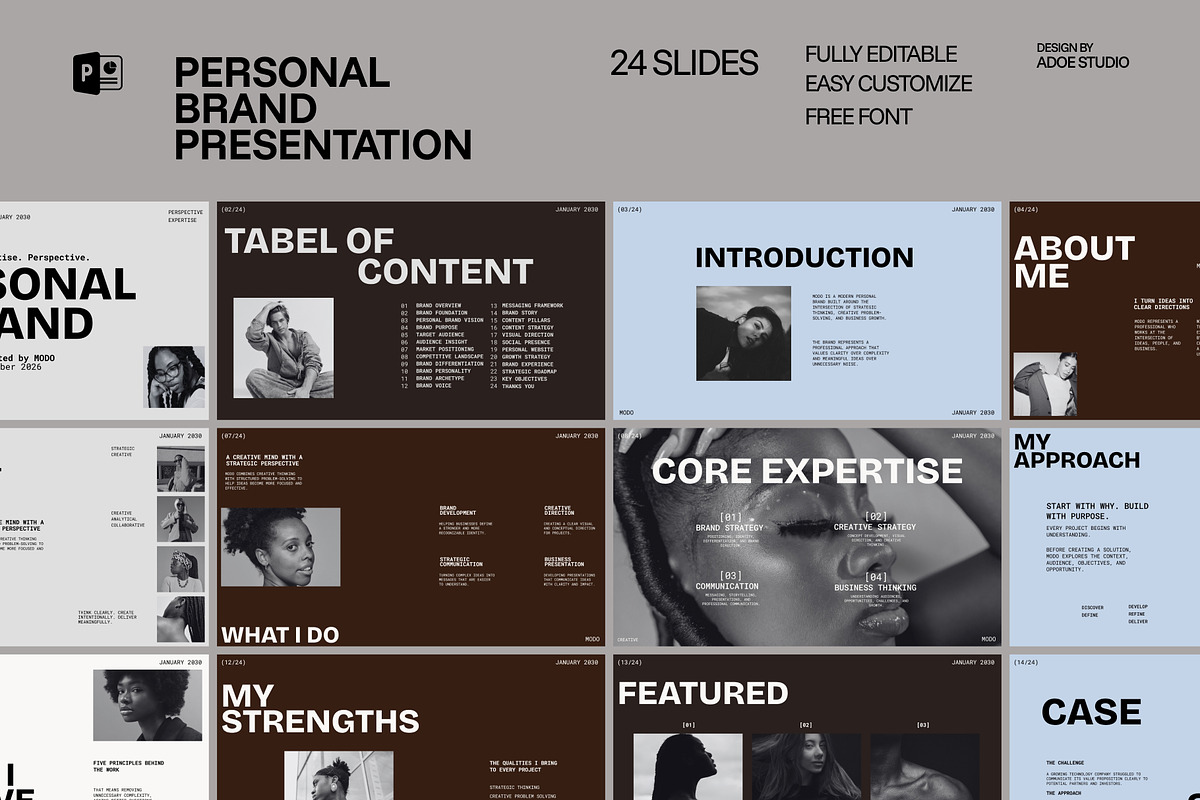 MODO-Personal Brand PowerPoint, a Presentation Template by adoestudio (Photo 1 of 9)