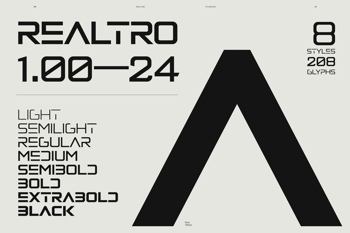 Realtro - Modern Font Family 8Styles, a Sans Serif Font by Studio Siv (Photo 1 of 12)