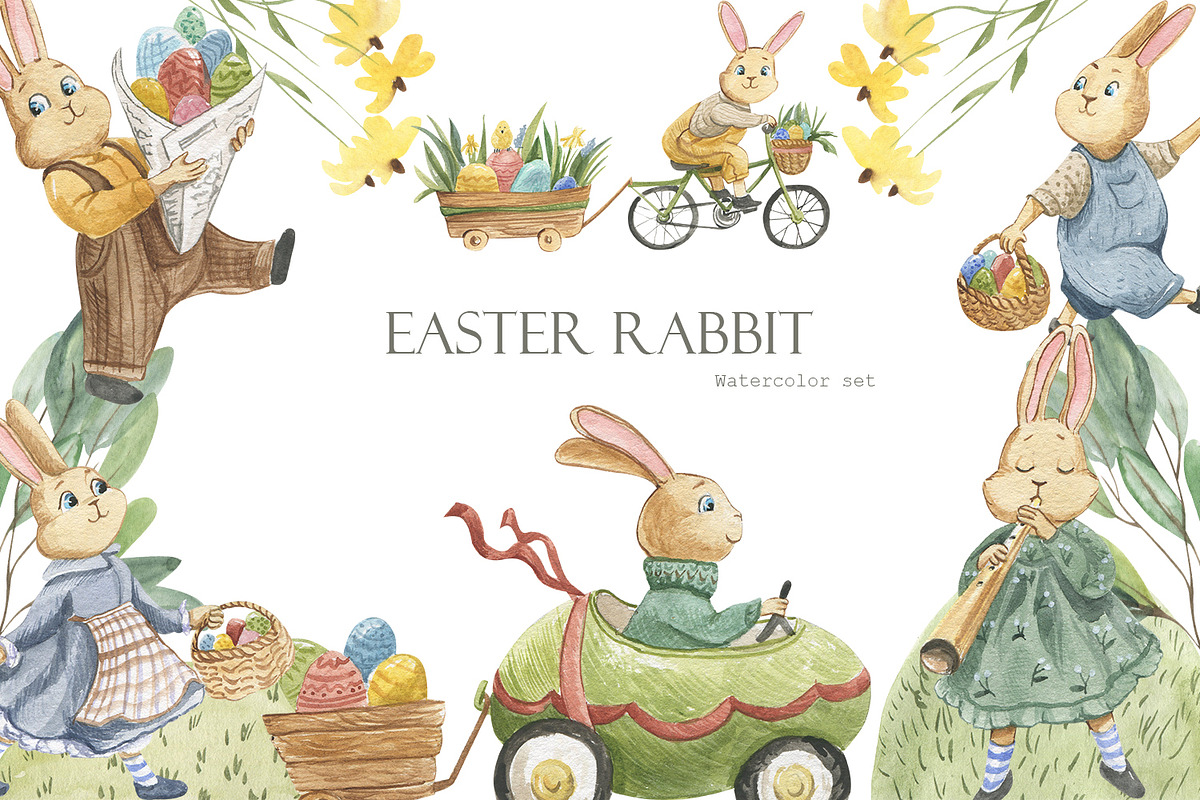 Easter Rabbit. Watercolor set, an Illustration by Love Watercolor Store (Photo 1 of 9)