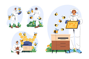 Apiarists gather honey. Beekeeping, a Person Illustration by PaperTrident