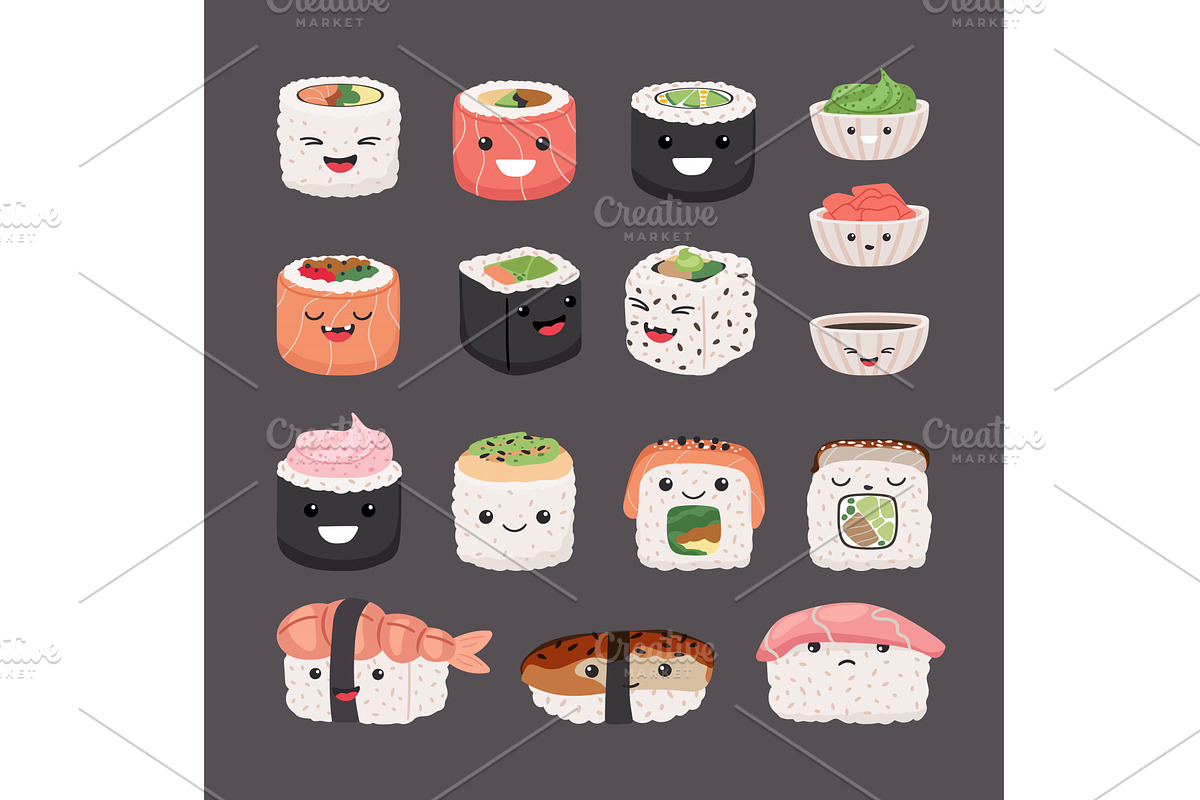 Big collection of asian food with, a Food Illustration by Stock-Smart-Start