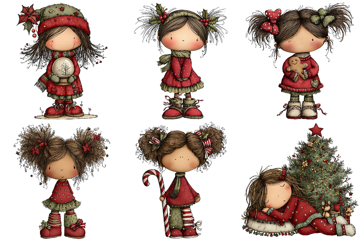 Whimsical Christmas Girl Clipart, an Illustration by Pixels.Craft (Photo 6 of 6)