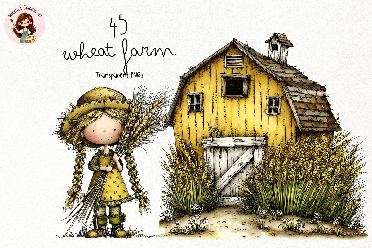 Whimsical Wheat Farm PNG, a Seasonal Illustration by Nicolle's Colorful Art (Photo 1 of 4)