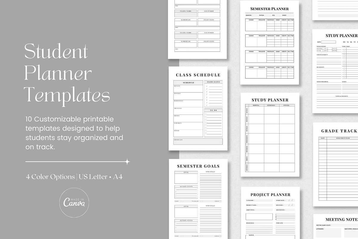 Printable Student Planner Pack Canva, a Stationery Template by The Chaos Project (Photo 1 of 9)
