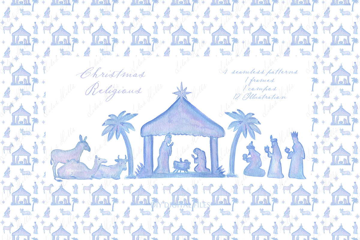 Nativity Religious Blue Christmas, an Illustration by LABFcreations (Photo 2 of 5)