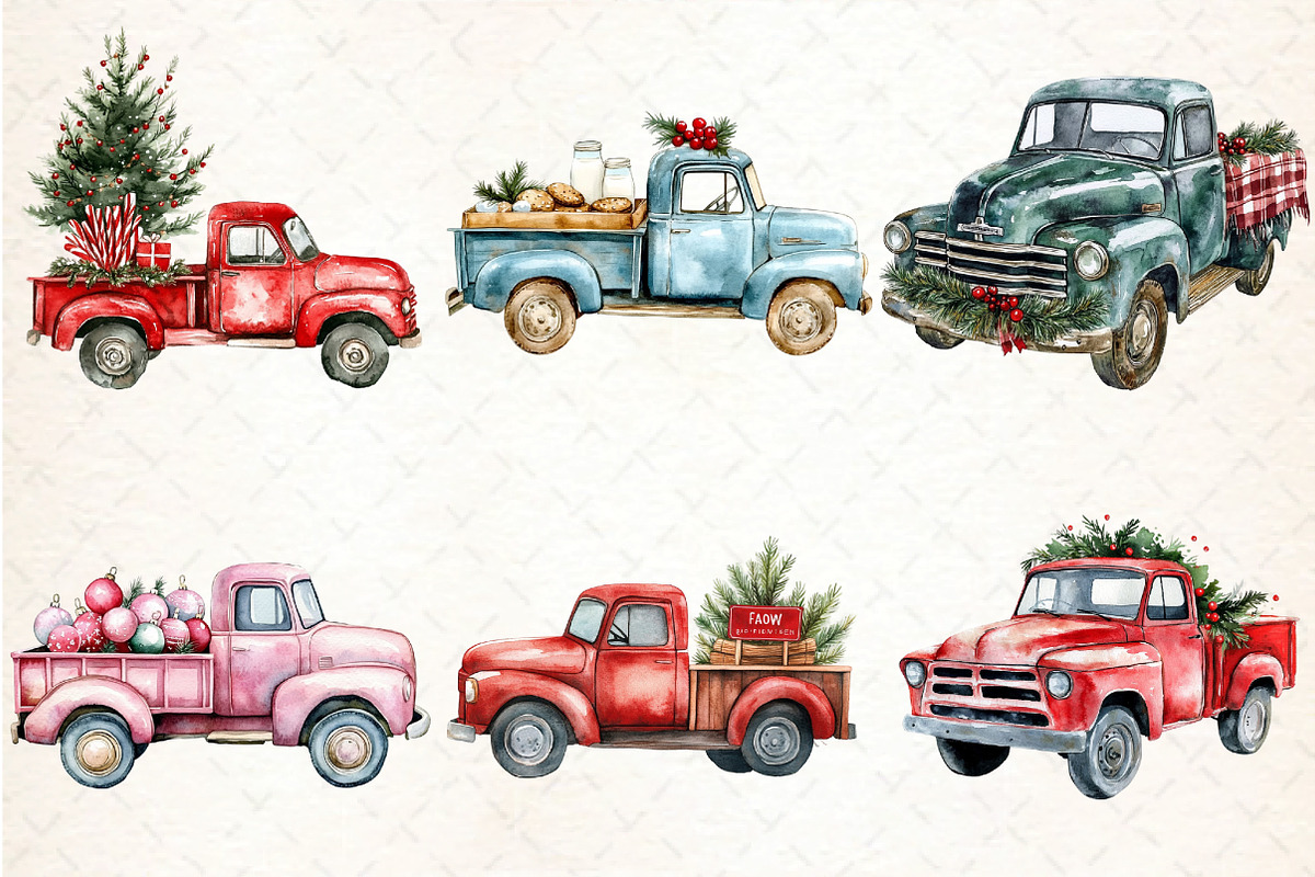 Christmas Truck Sublimation Clipart, an Illustration by DreamCafeArt (Photo 2 of 7)