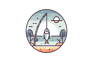 Minimal Fishing Rod Icon Vector Set, an Object Graphic by yasushie
