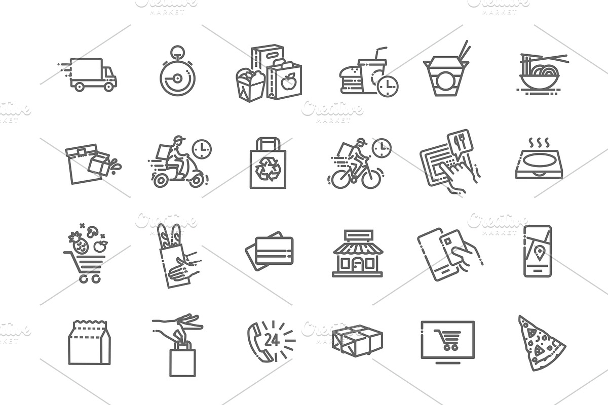 Set of Food Delivery Icons, an Outline Icon by Tettygreen (Photo 2 of 2)