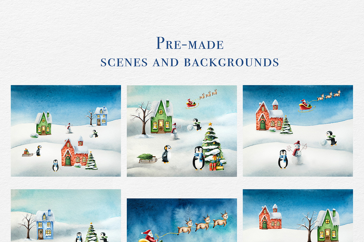 Watercolor Winter Penguin Village, an Illustration by Navenzeles (Photo 9 of 11)