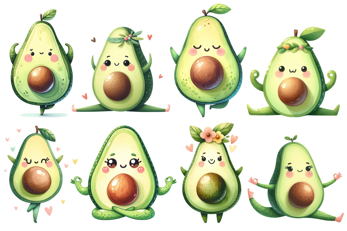 Watercolor Yoga Avocado PNG Clipart, a Food Illustration by Whimsy Brush Studio (Photo 3 of 6)