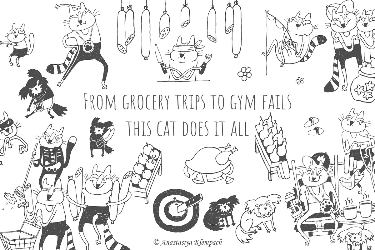 Hand-Drawn Cat Doodle Bundle, an Education Illustration by Anastasiya Klempach (Photo 3 of 10)