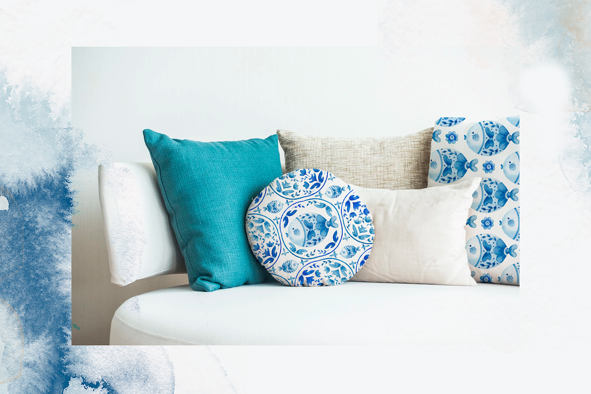 Watercolor blue tile patterns, a Decorative Illustration by Ojeny shop (Photo 4 of 8)