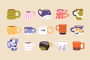 Ceramic cups, mugs set + pattern, an Object Illustration by PaperTrident