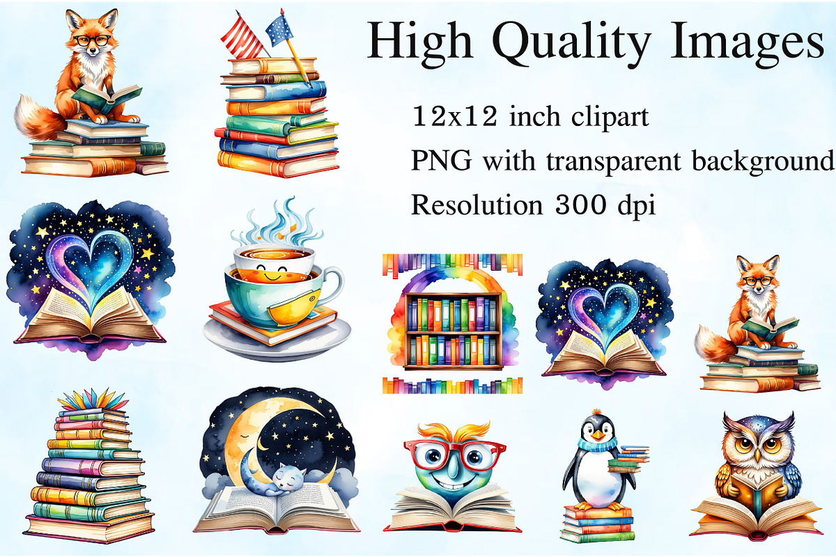 Cartoonish Reading Books Clipart, an Illustration by Craft Nest (Photo 2 of 4)