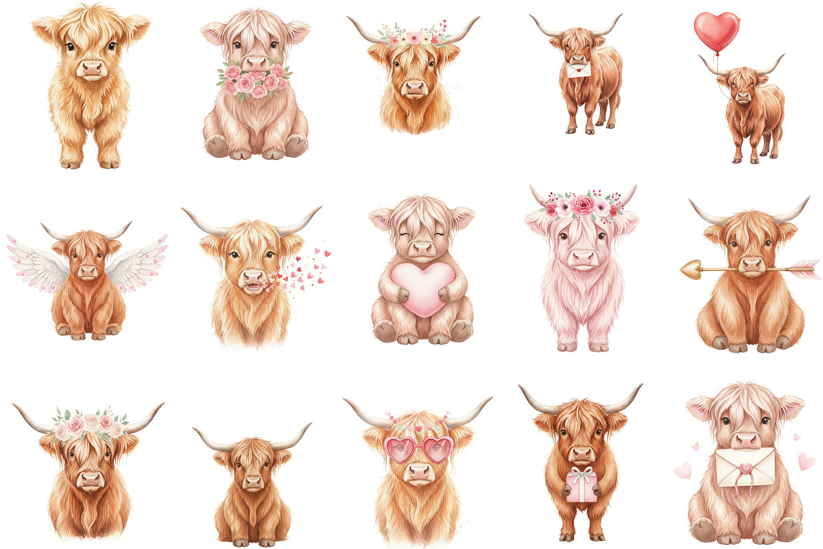 Highland Cow Valentine's Day PNG, an Illustration by Designking (Photo 3 of 5)