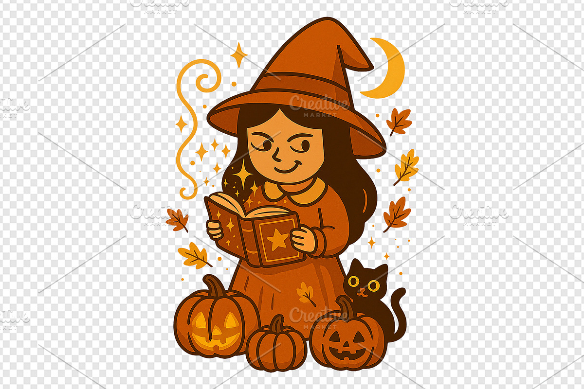 Cute halloween witch with pumpkins., a Decorative Illustration by kaisorn (Photo 9 of 9)