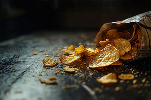A close up of a bag of potato chips, a Photo by Pavel_design