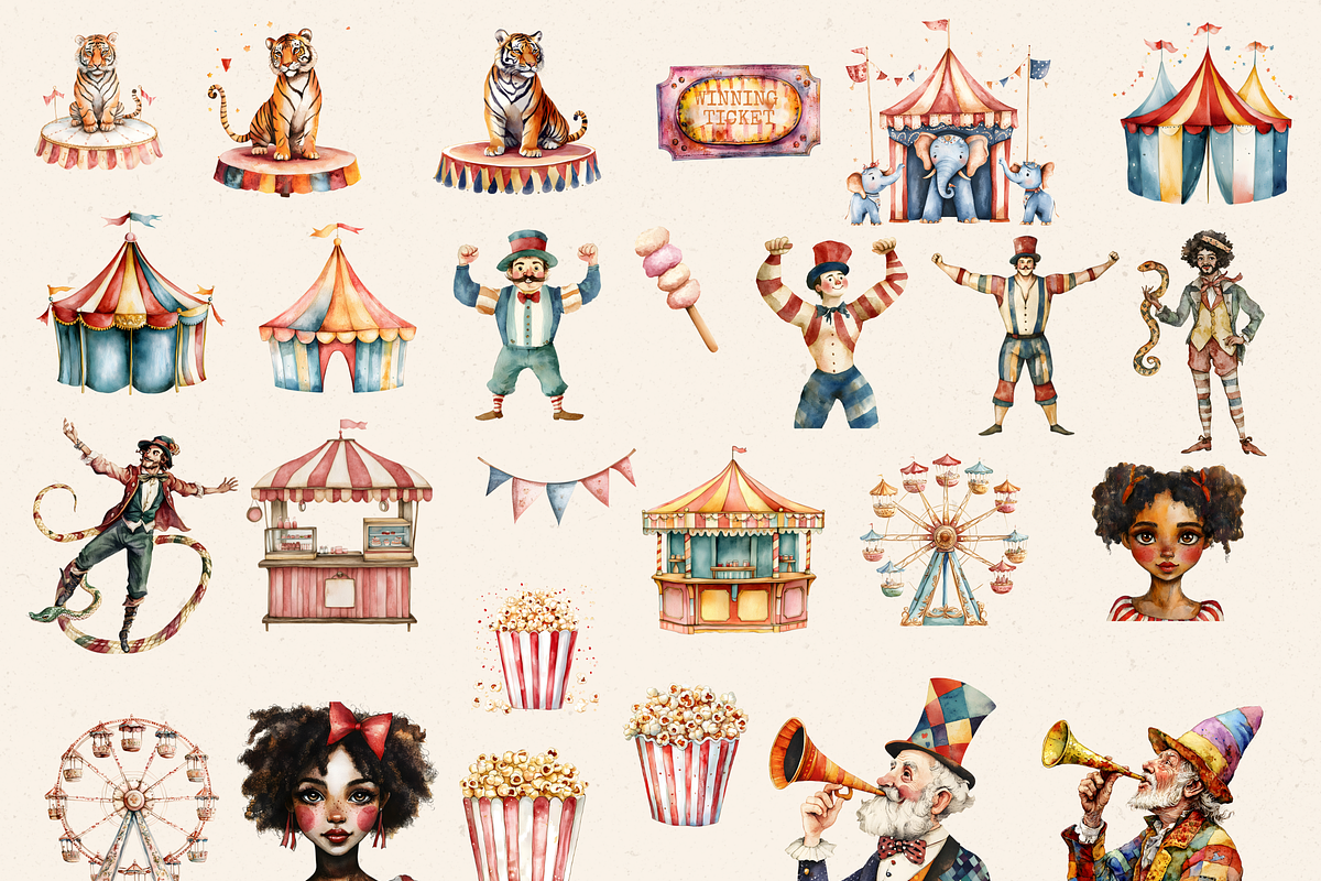 NURSERY VINTAGE CIRCUS CLIPART, a Person Illustration by Daring Digies (Photo 2 of 9)