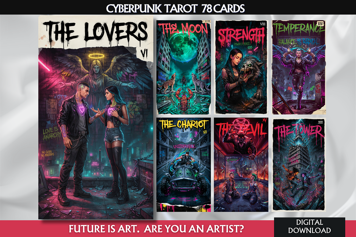 Cyberpunk Tarot Deck Digital Tarot, an Object Illustration by Mugio (Photo 1 of 4)