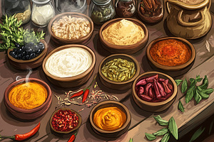 Indian spices illustrated in detail, a Photo by Pavel_design