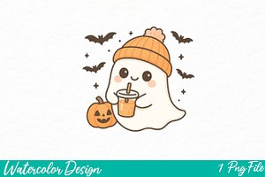 Halloween png, Cute Ghost png, an Illustration by Watercolor design