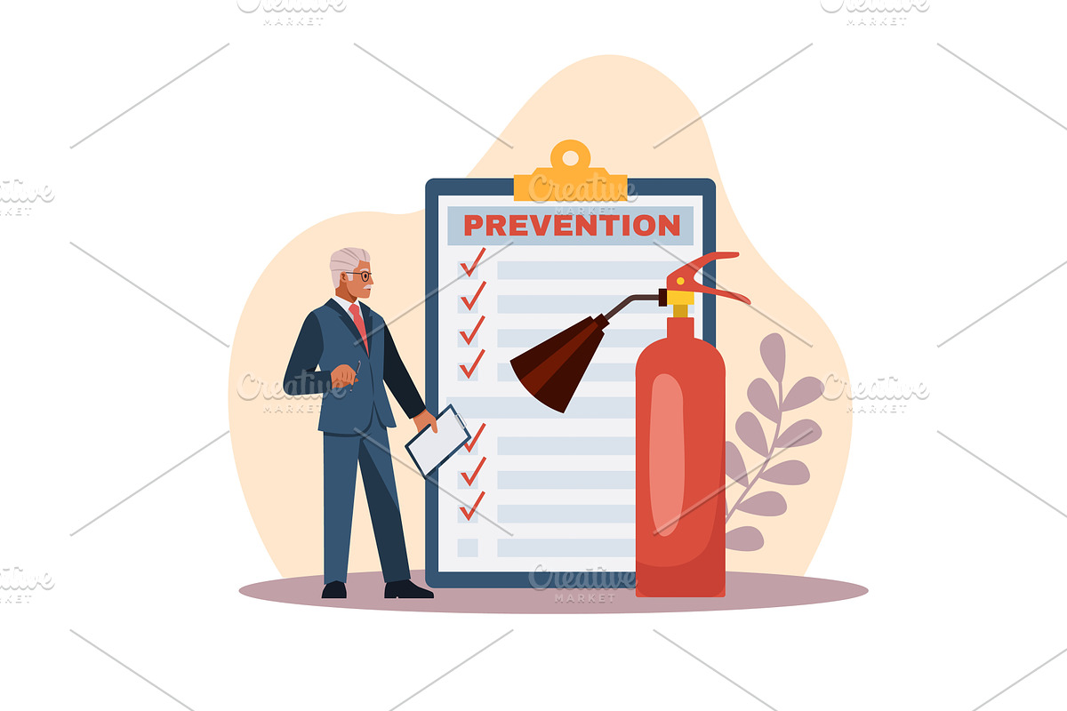 Fire inspection. Inspector checks, an Object Illustration by YummyBuum