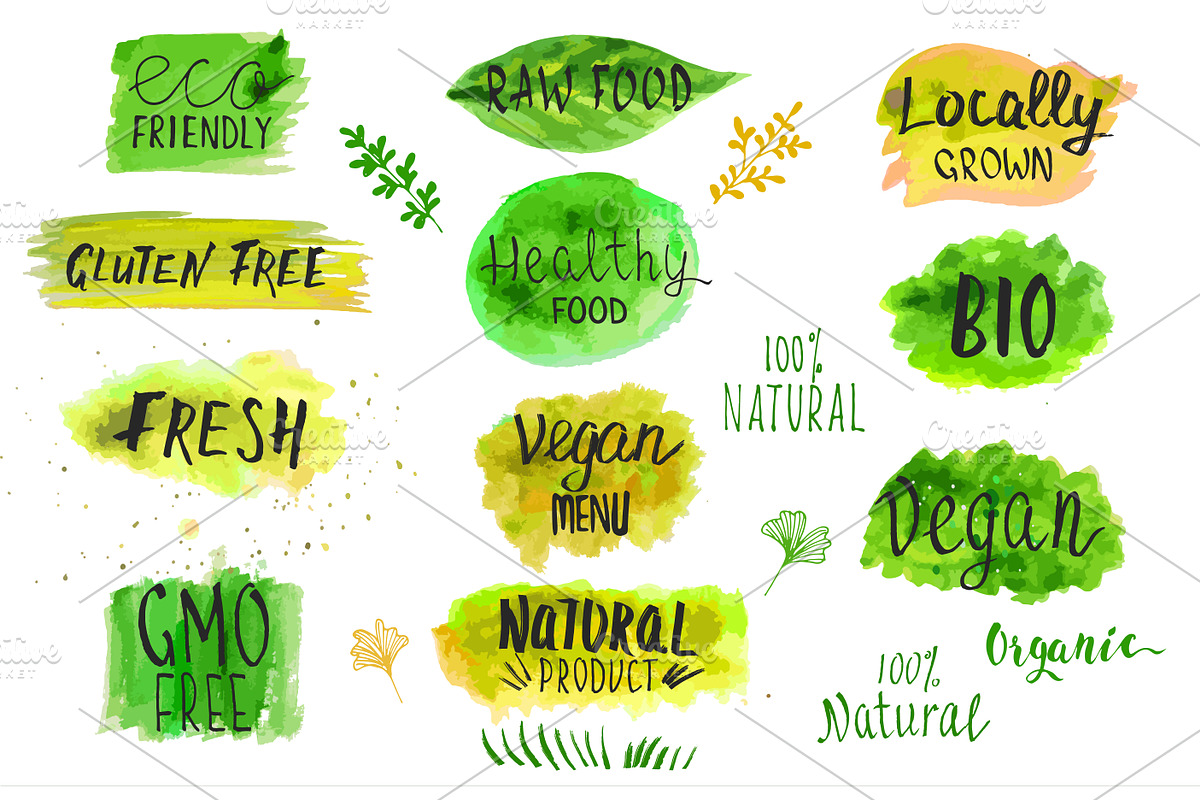 Eco, bio, organic vector labels., a Food Illustration by CreativeJourney (Photo 3 of 3)