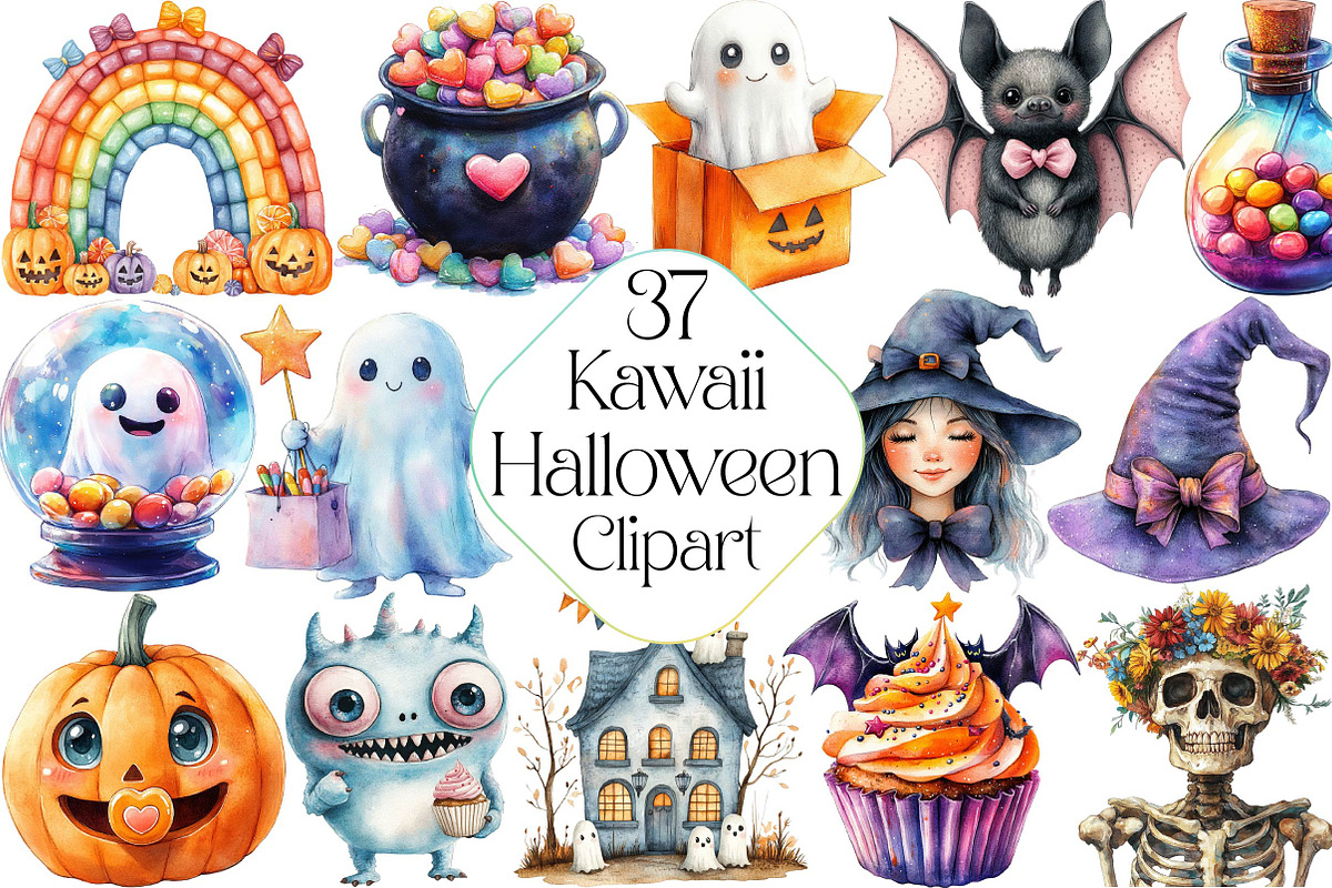 Kawaii Halloween Clipart Bundle, an Illustration by DreamPrint404 (Photo 1 of 5)
