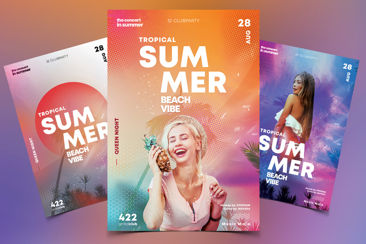 Tropical Events 3 PSD Flyers / Card, a Flyer Template by PixelsDesign (Photo 1 of 4)