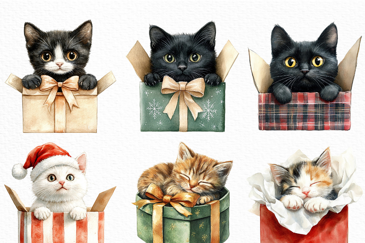Christmas Cat Gift Box Clipart, an Illustration by Craft Nest (Photo 4 of 6)