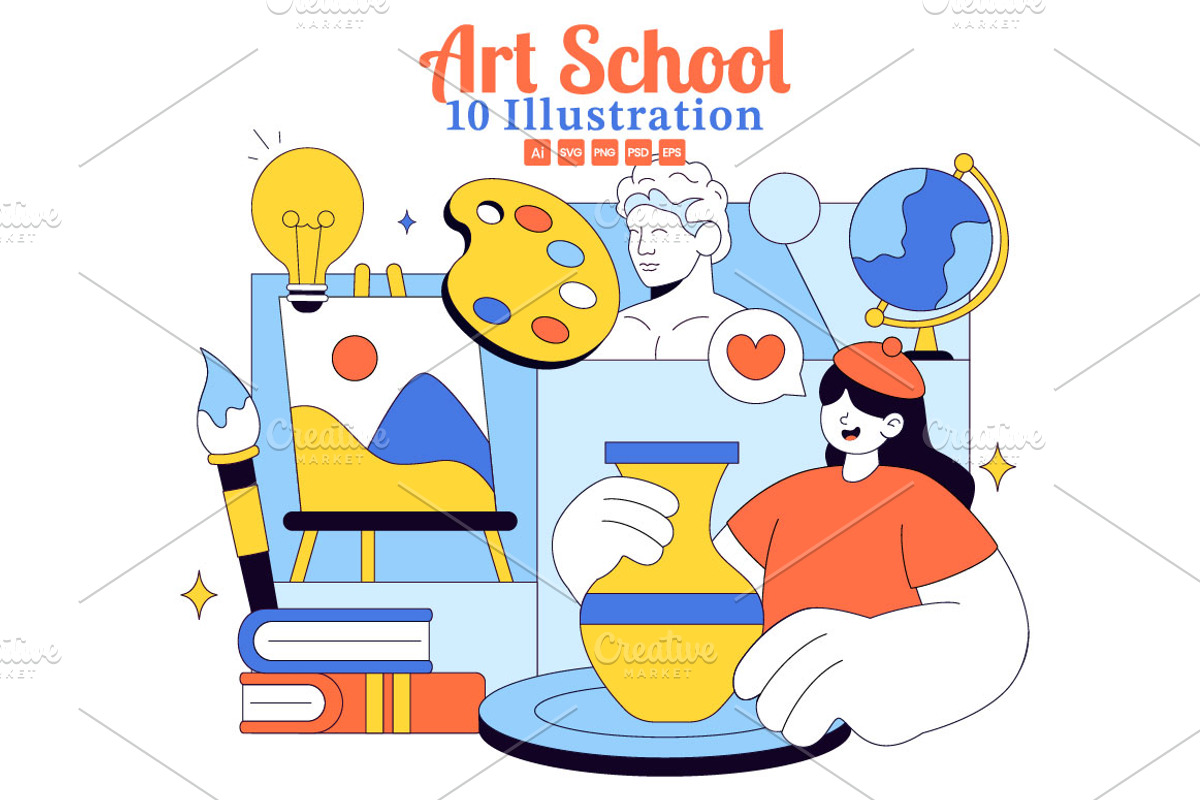 10 Art School Vector Illustration, a Decorative Illustration by denayunebgt (Photo 1 of 4)