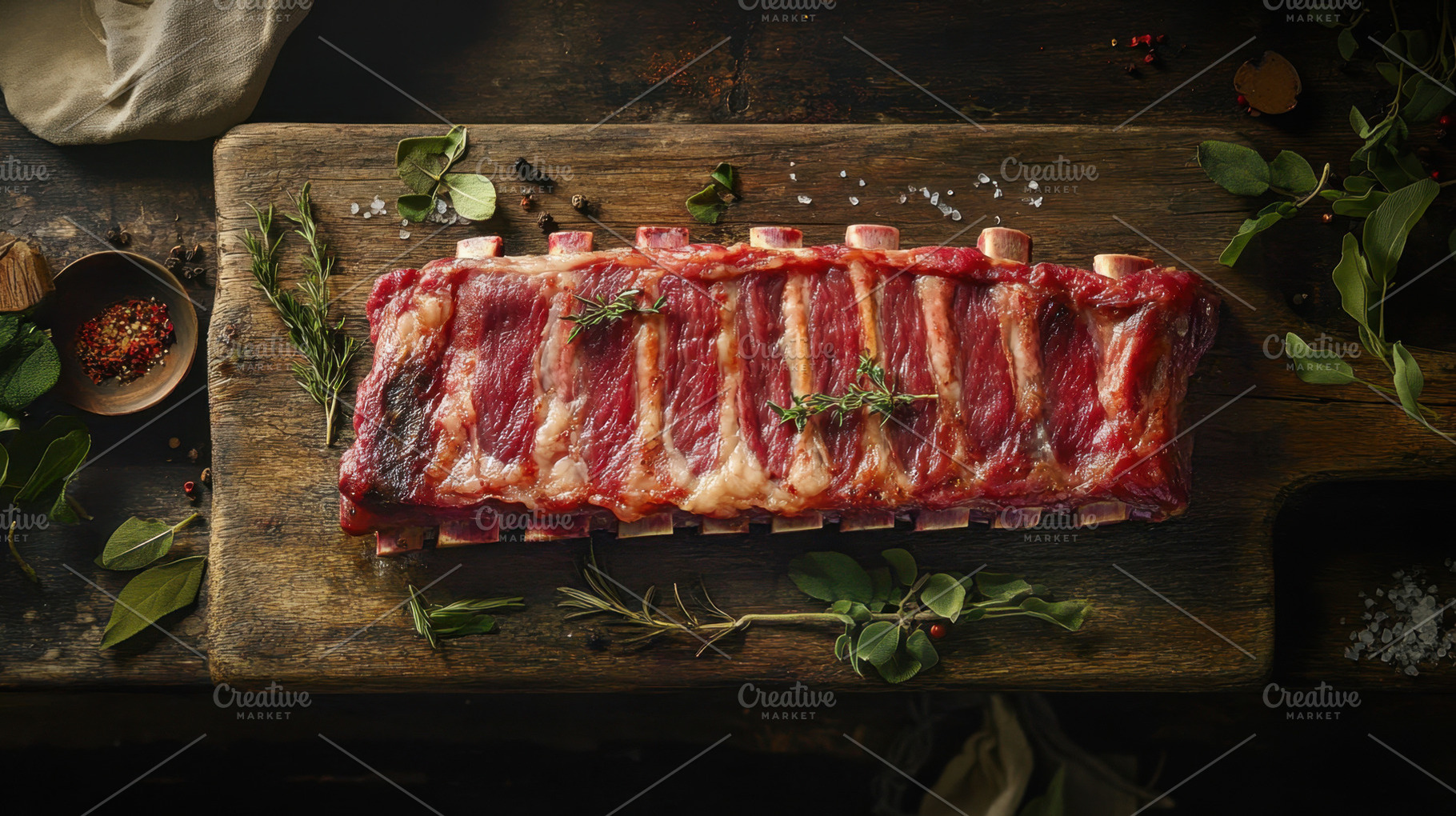 BBQ ribs on wood board, a Photo by Beautiful things