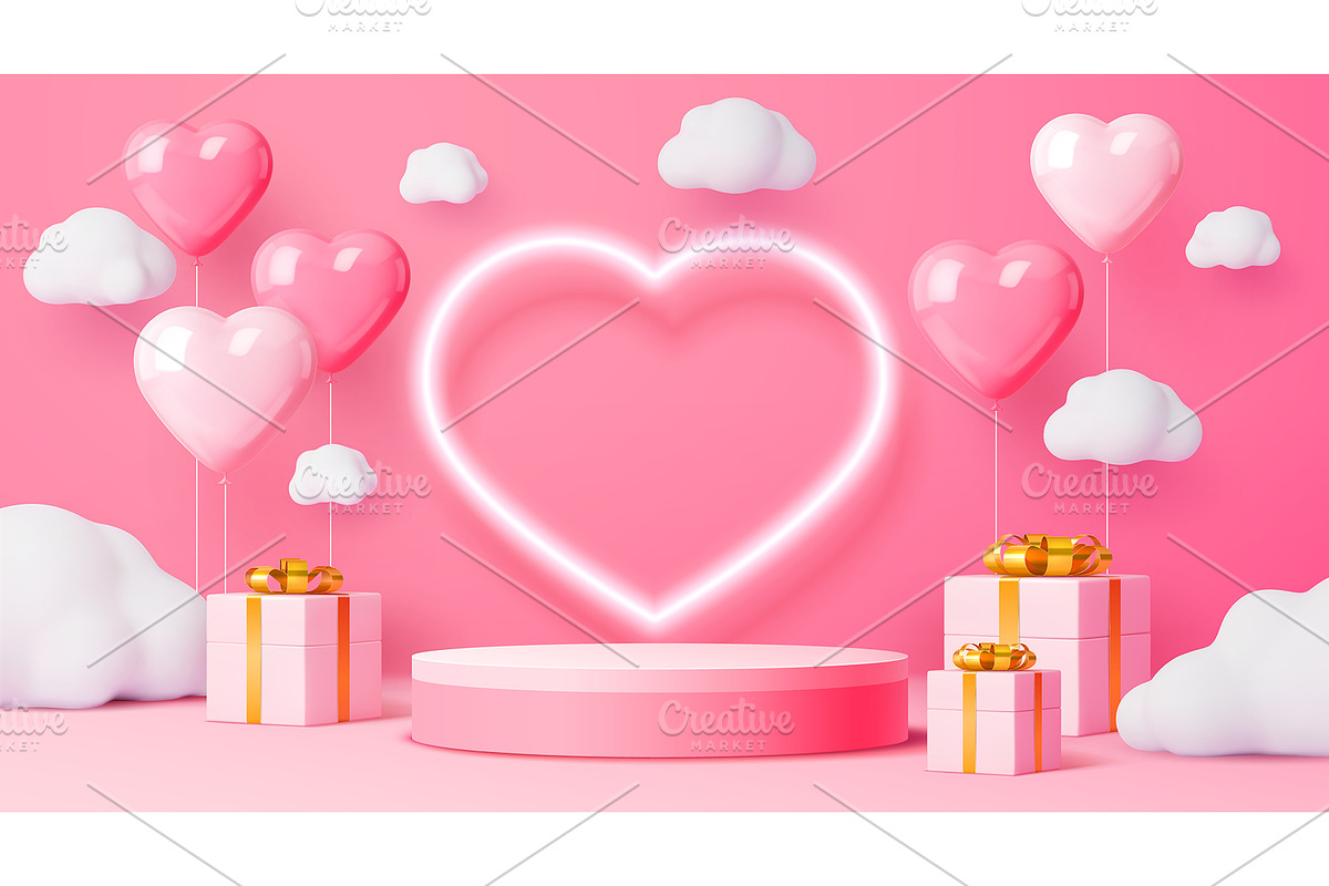 Valentine day podium with hearts, an Illustration by Buch&Bee (Photo 3 of 3)