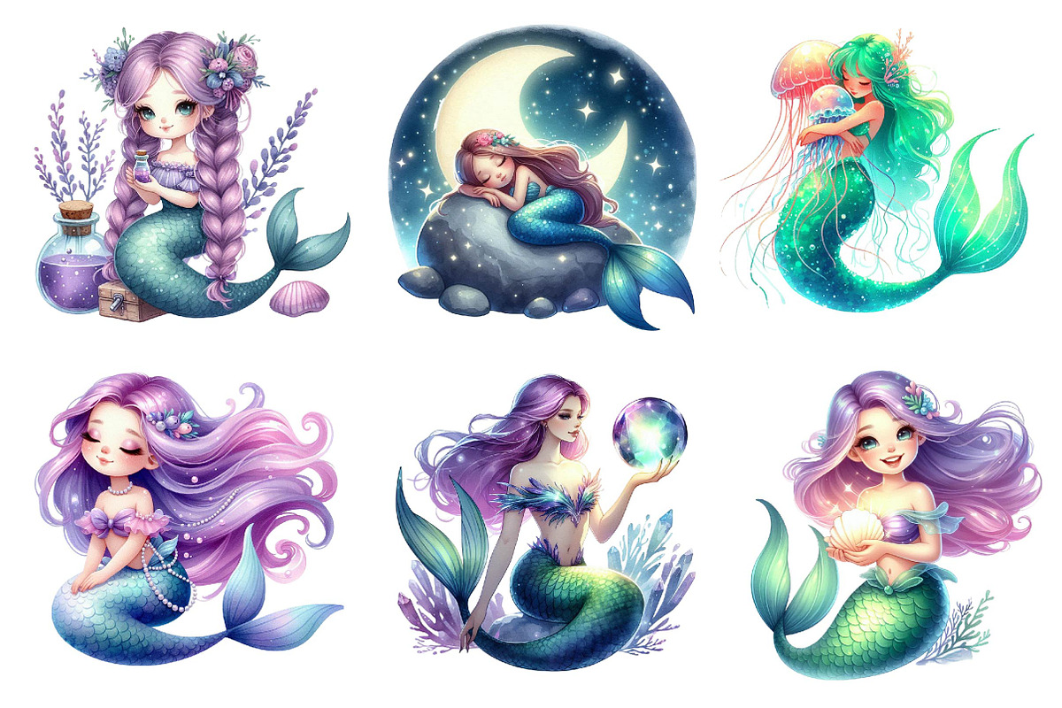 Magical Mermaid Sublimation Clipart, an Illustration by Dream Creation (Photo 3 of 5)