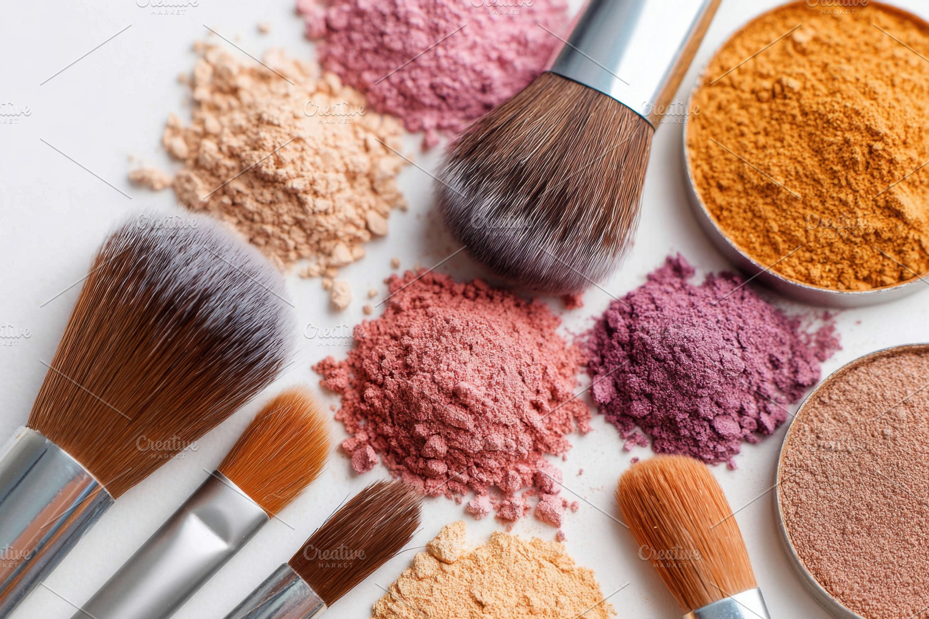 Set of different makeup brushes and colorful powders, a Beauty & Fashion Photo by AlyaAnd