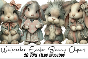 Watercolor Easter Bunny Clipart, an Illustration by DreamArtGraphic