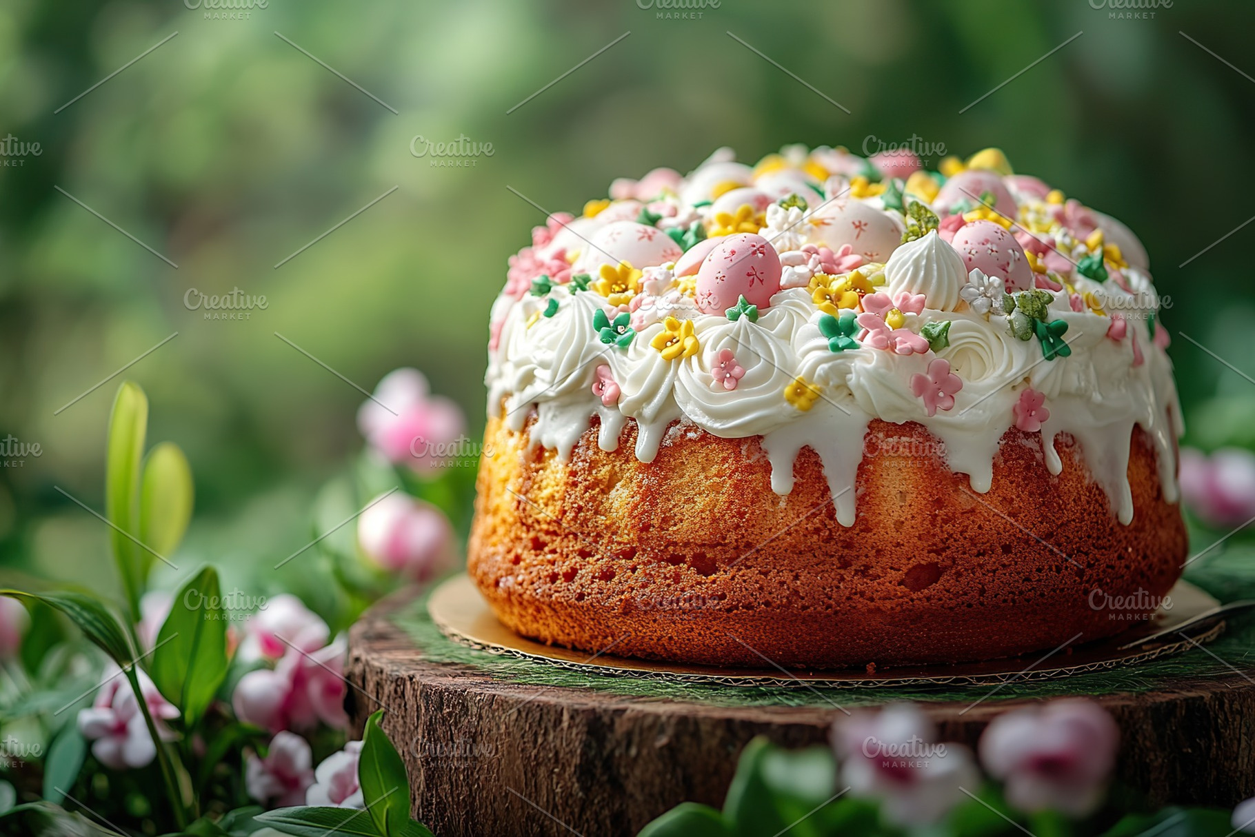 Delicious decorated easter cake with colorful toppings, a Food & Drink Photo by AlyaAnd