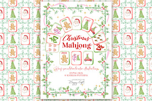 Christmas Mahjong watercolor clipart