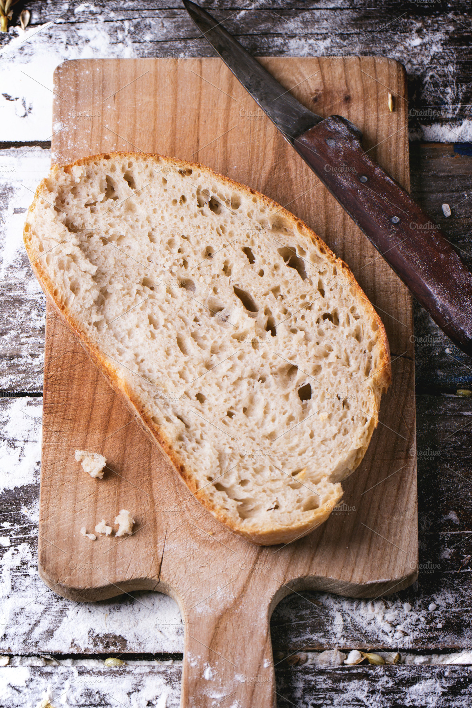 Fresh bread featuring bread, flour, and brown