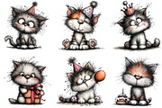 Whimsical Birthday Cats Clipart, an Illustration by DreamArtGraphic (Thumbnail 5 of 5)