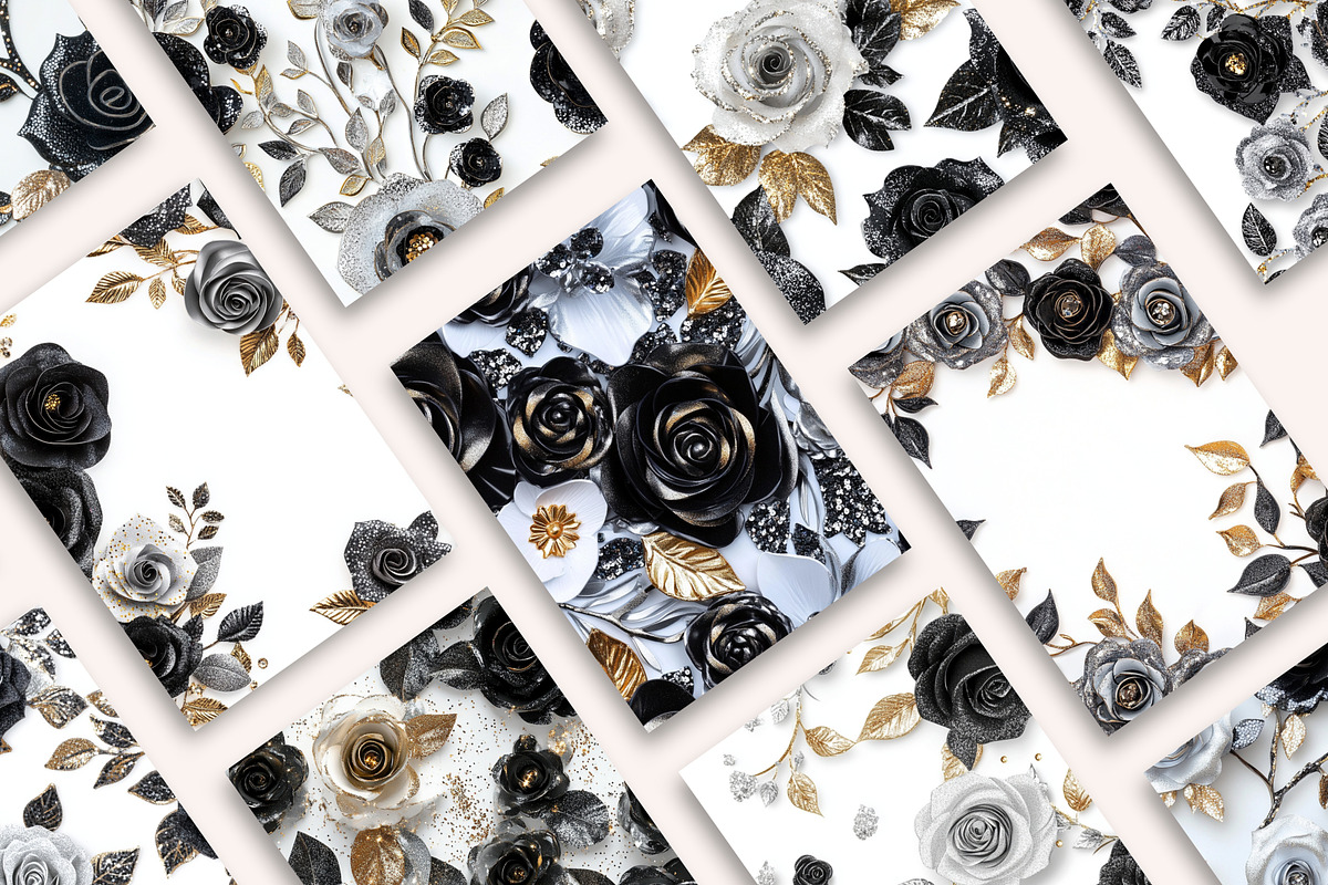 3D Sequin Black and Silver Roses, a Pattern Graphic by PrintablesByFranklyn (Photo 6 of 6)